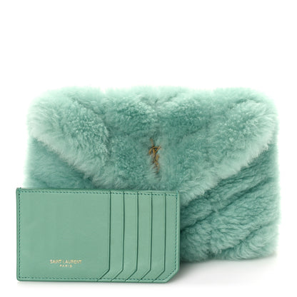 Saint Laurent Shearling Quilted Monogram Loulou Puffer Pouch Clutch Iced Mint 1 of 10
