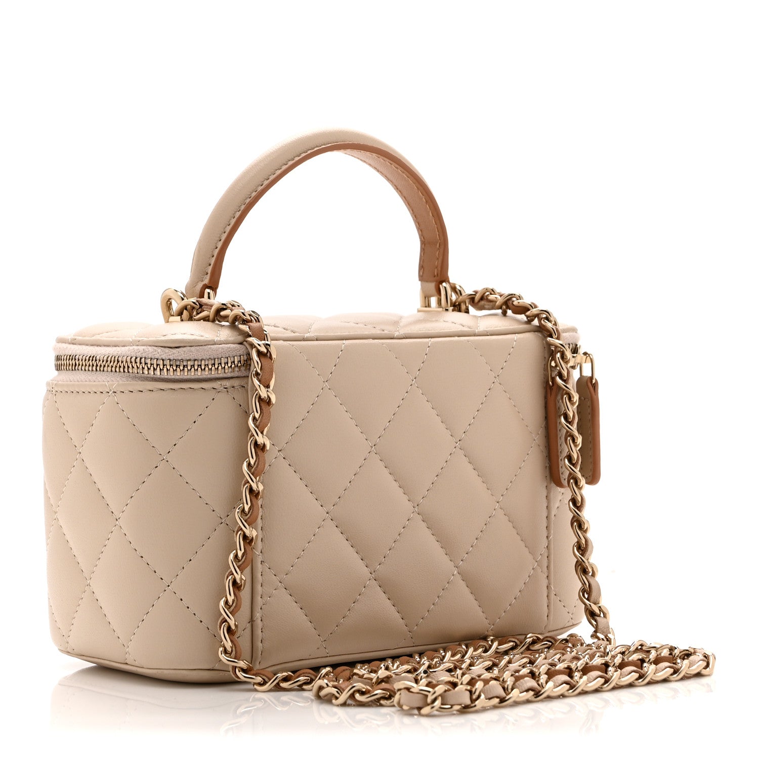 Chanel Lambskin Quilted Small Top Handle Vanity Case With Chain