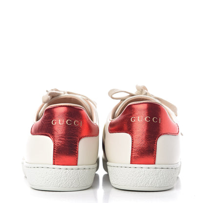 Gucci Calfskin Stripe Womens New Ace Sneakers 38 New Mystic White Ecru Red Flame 5 of 12