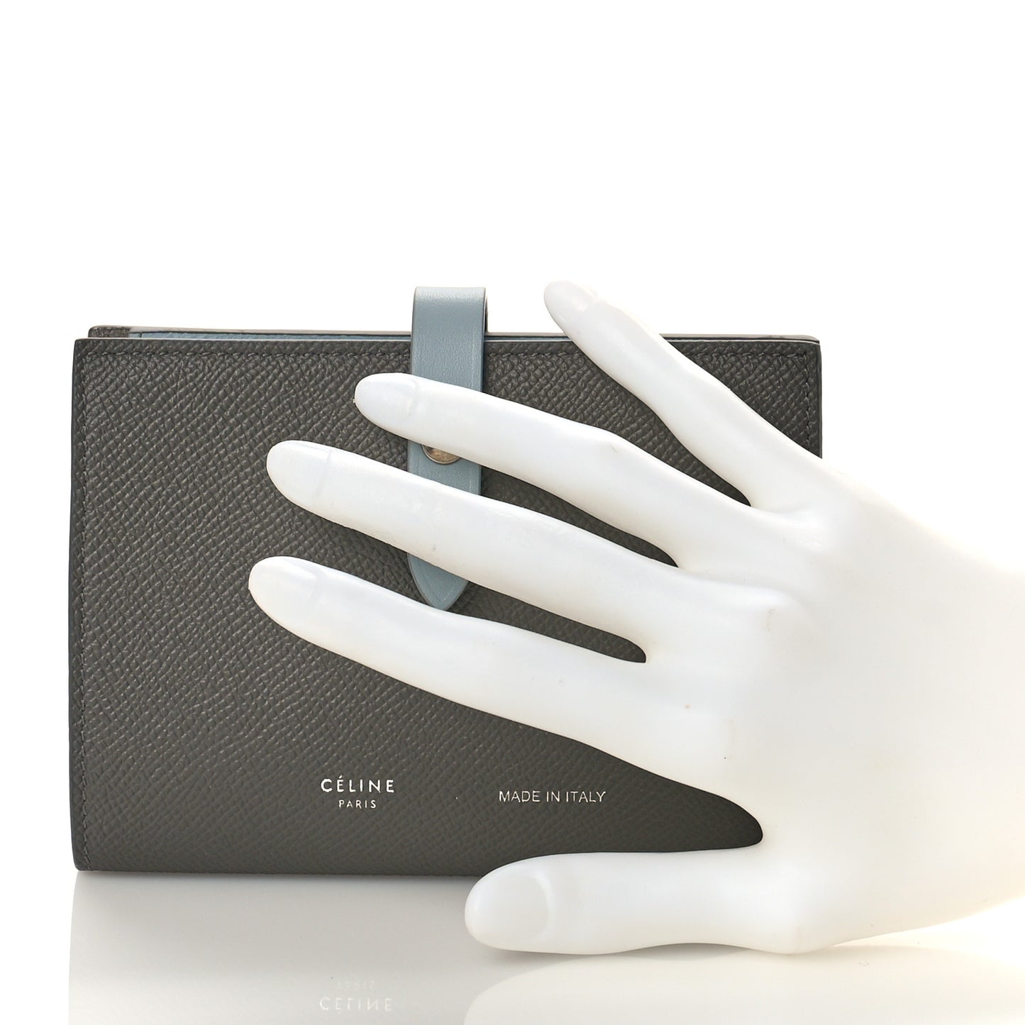 Grained Calfskin Medium Multifunction Strap Wallet Pebble Mineral