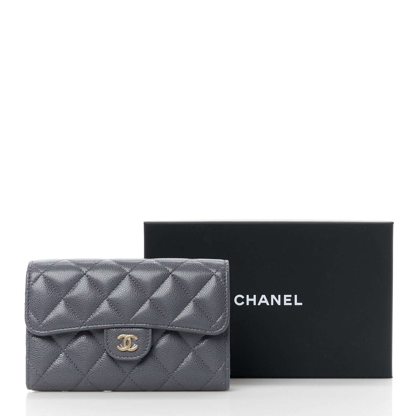 Caviar Quilted Medium Flap Wallet Grey