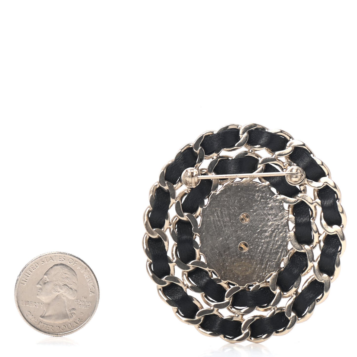 Lambskin Chain CC Brooch Black