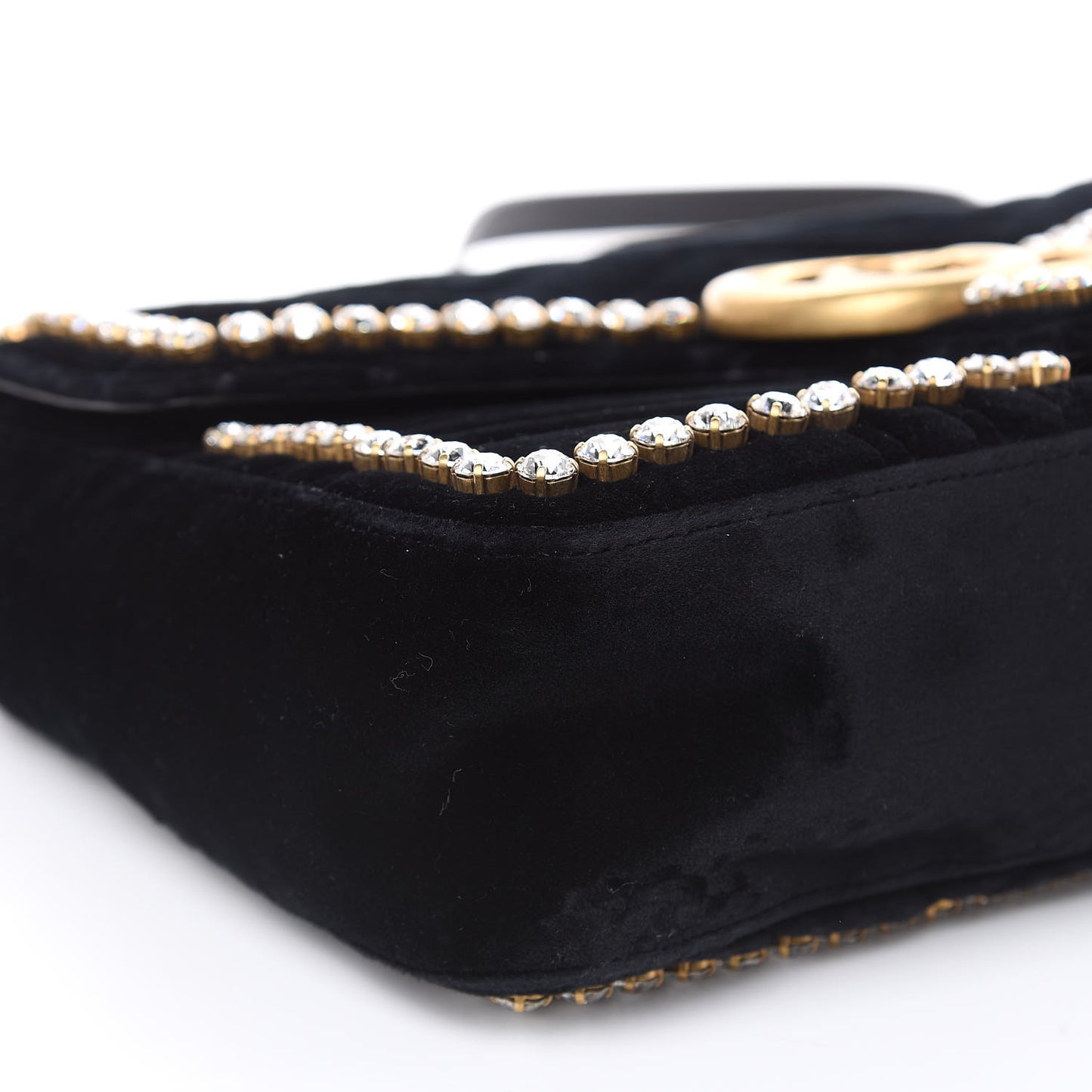 Velvet Matelasse Crystal Medium GG Marmont Shoulder Bag Black