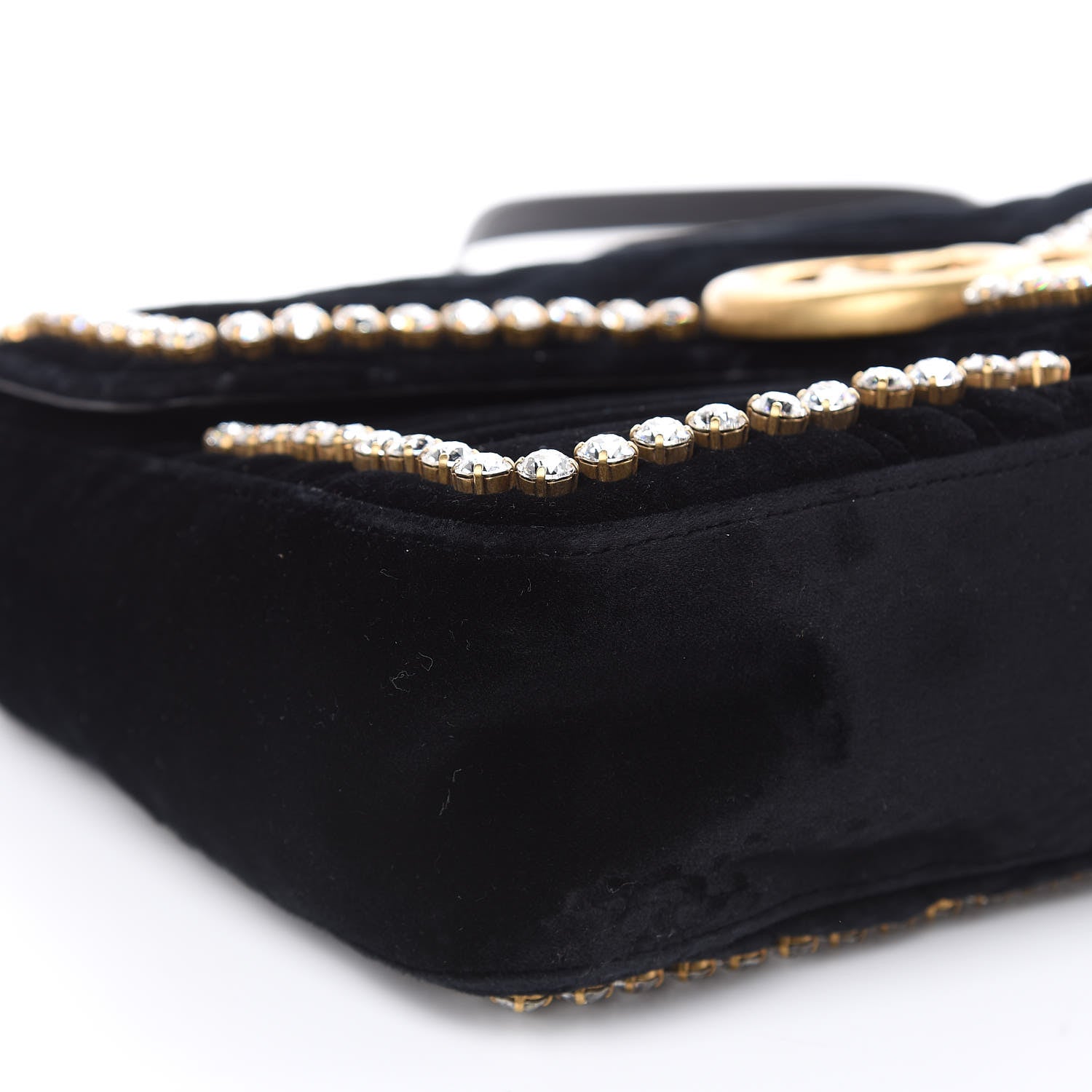 Gucci Velvet Matelasse Crystal Medium GG Marmont Shoulder Bag Black 9 of 11