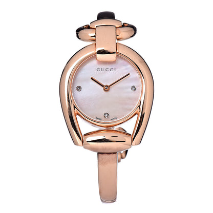 Gucci Stainless Steel Diamond Mother of Pearl 28mm Horsebit Quartz Watch 1 of 6