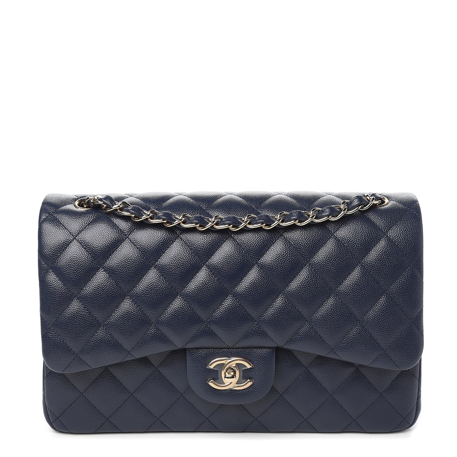 Chanel Caviar Quilted Jumbo Double Flap Navy Blue 1 of 10