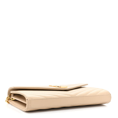 Saint Laurent Grain De Poudre Matelasse Chevron Monogram Chain Wallet Dark Beige 4 of 17