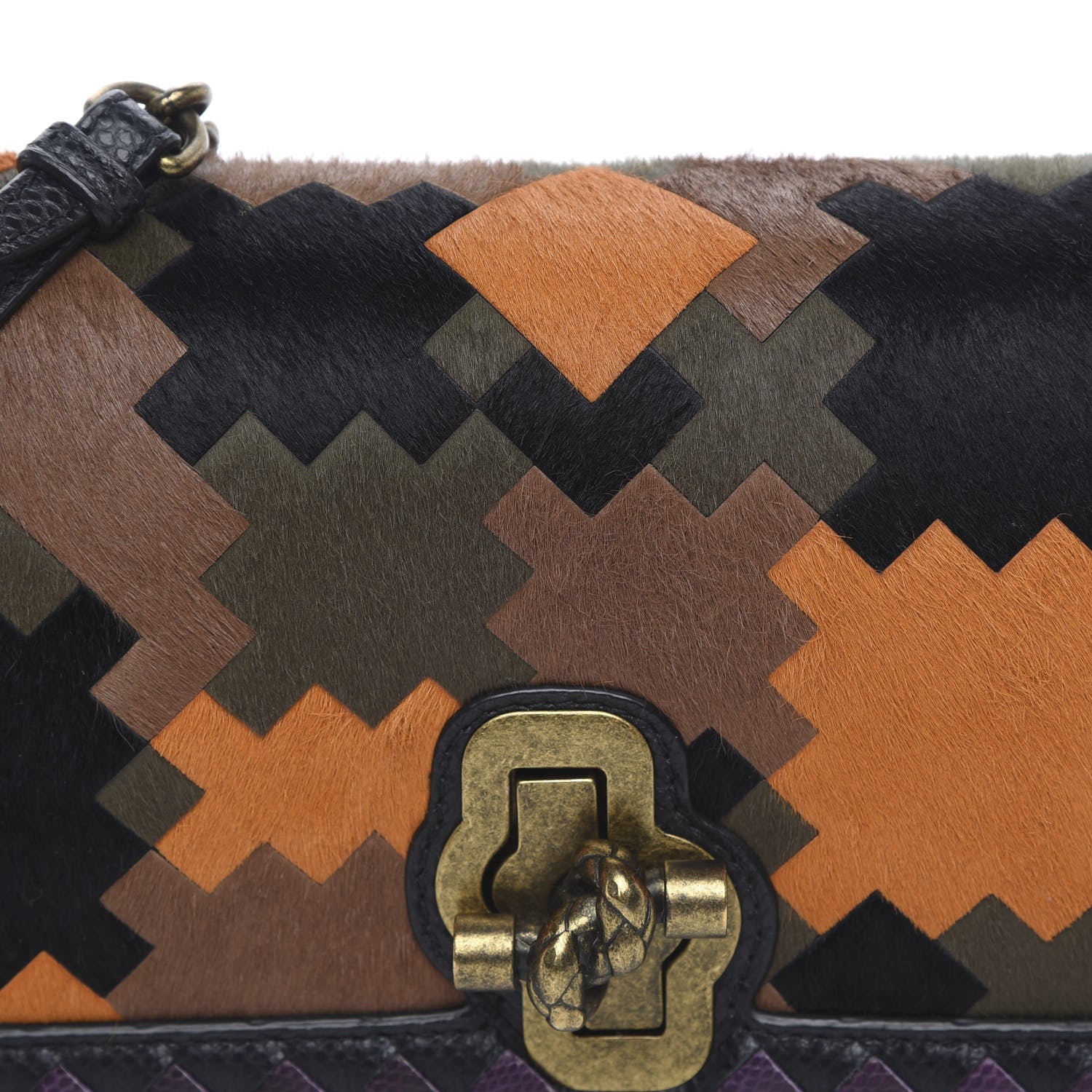 Bottega Veneta Pony Hair Karung BV Patch Knot Chain Clutch Black Monalisa Orange 11 of 12