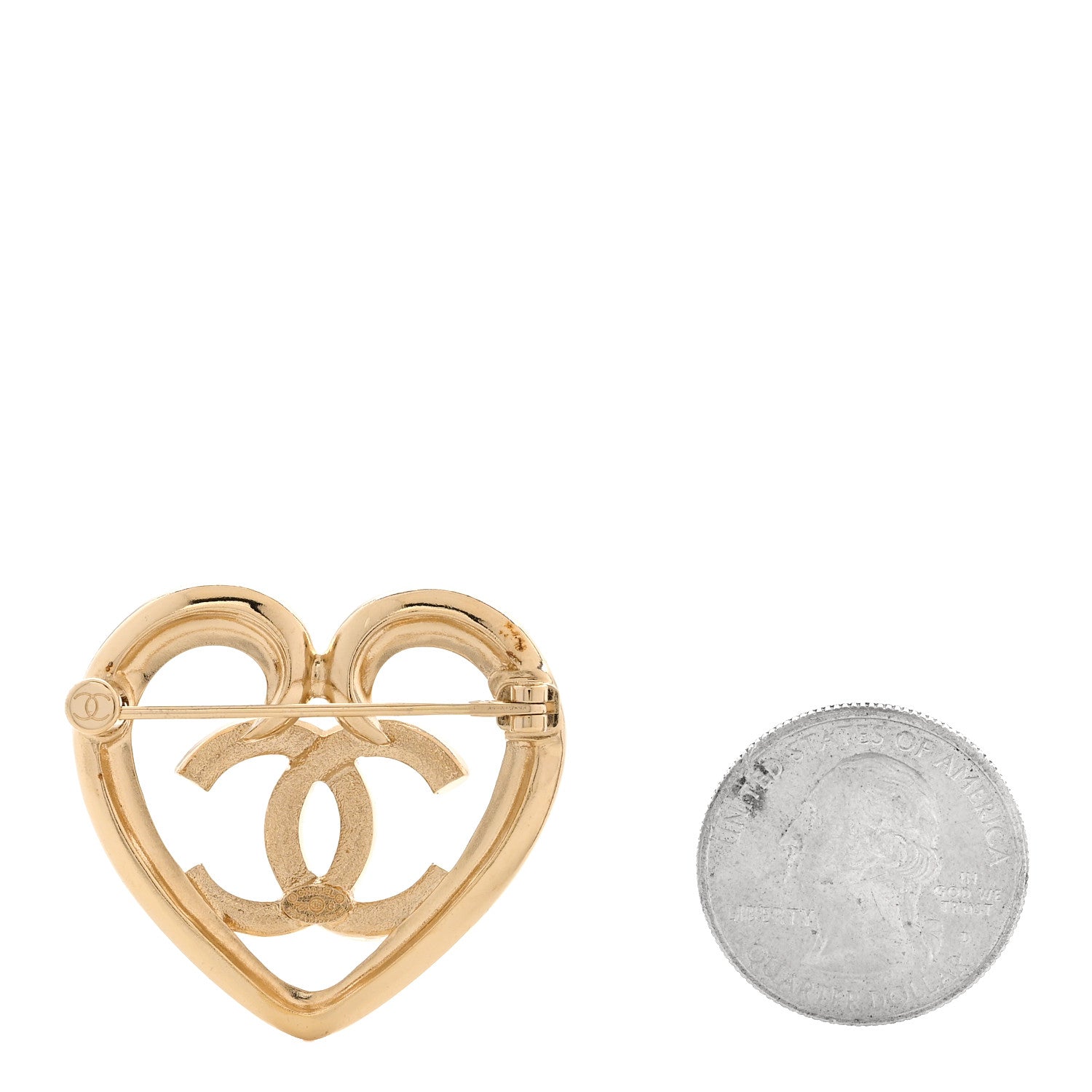 Chanel Metal Crystal CC Logo Heart Brooch Gold 2 of 4