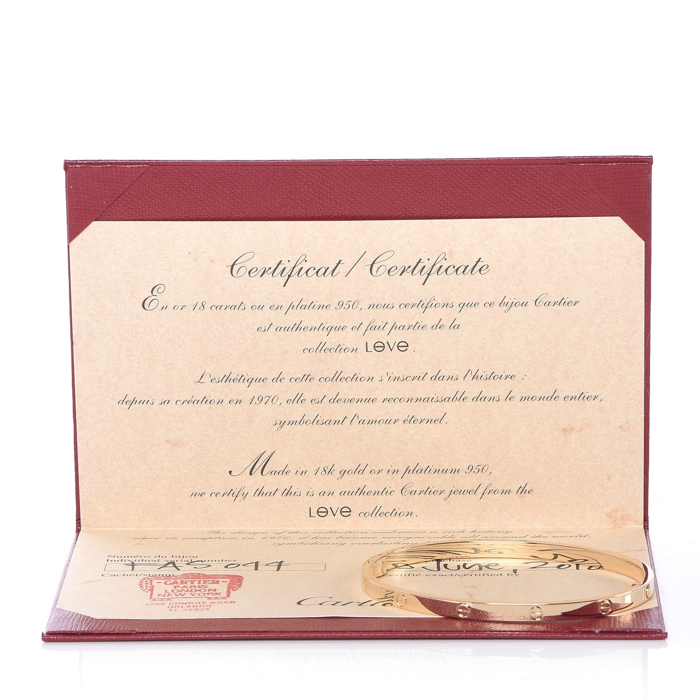 18K Yellow Gold Small LOVE Bracelet 17