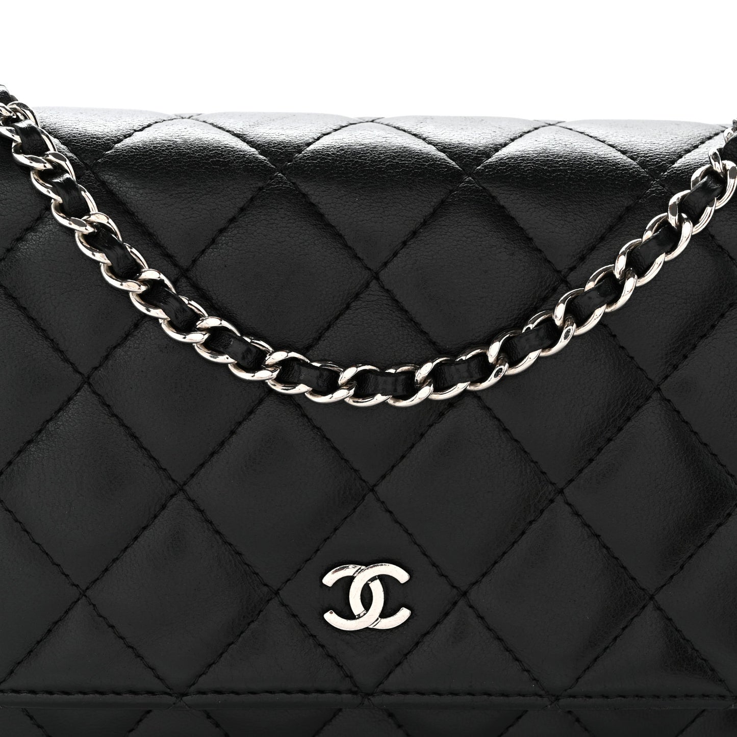 Lambskin Quilted Wallet On Chain WOC Black
