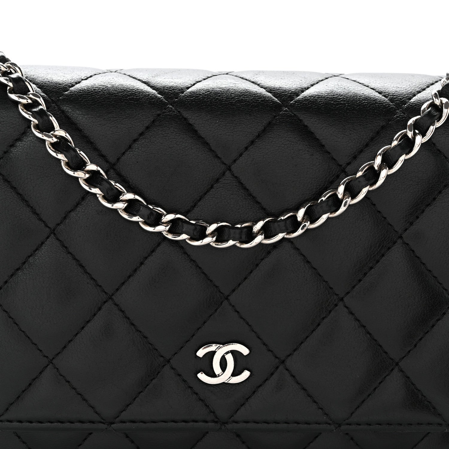 Chanel Lambskin Quilted Wallet On Chain WOC Black 9 of 12