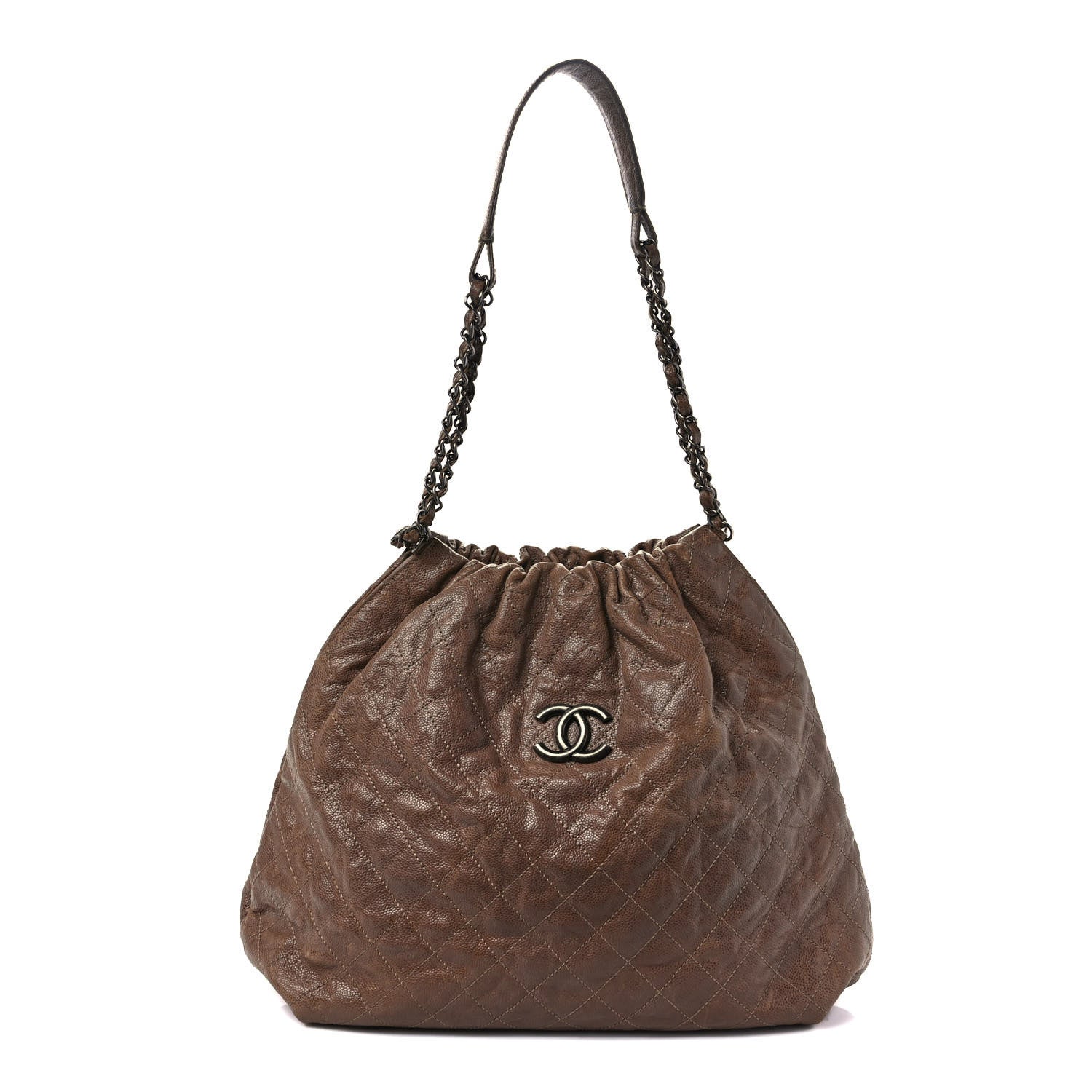 Chanel Distressed Glazed Caviar Quilted Large Elastic Tote Brown 1 of 13