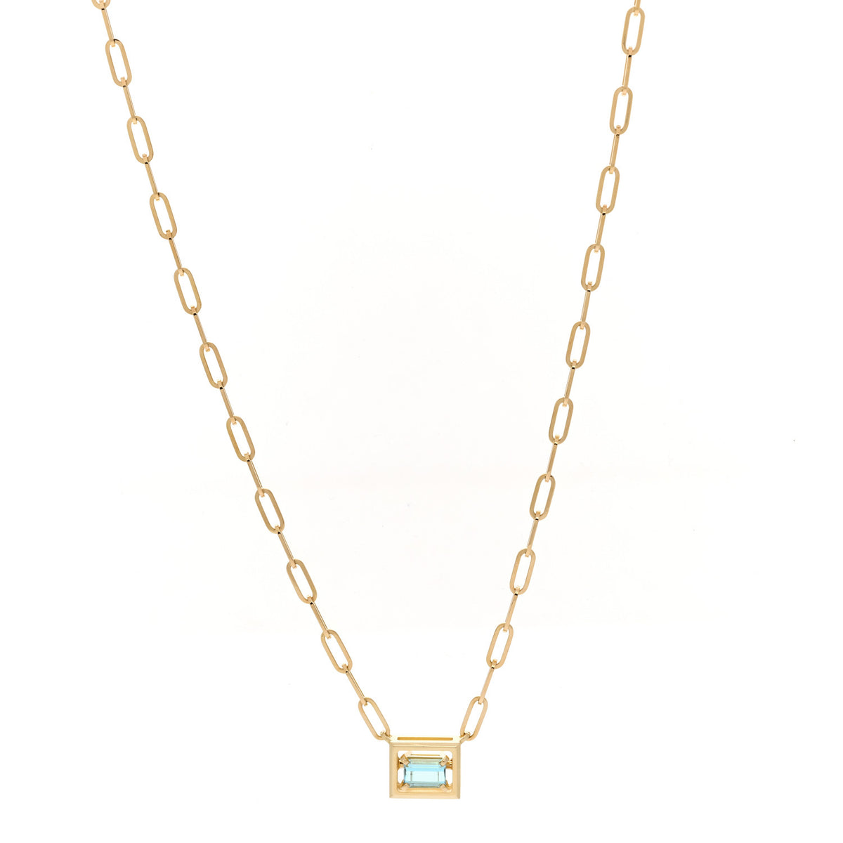 Tiffany 18K Yellow Gold Aquamarine Jewel Box Pendant Necklace 1 of 6