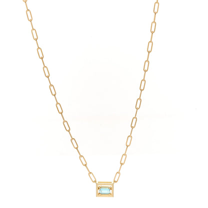 Tiffany 18K Yellow Gold Aquamarine Jewel Box Pendant Necklace 1 of 6