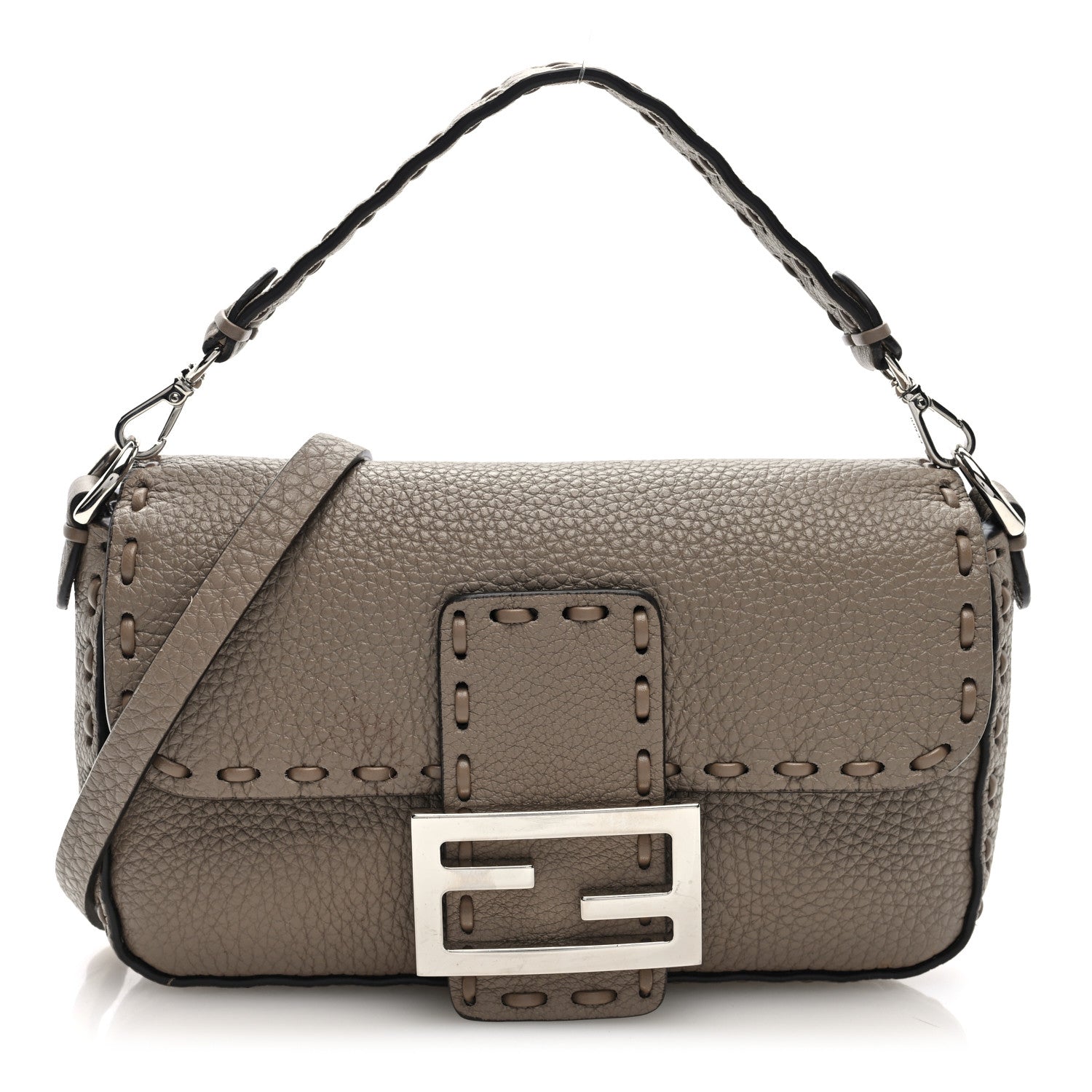 Fendi Cuoio Roma Sellerissima Nappa Sintetica Tape Stitch Mini Baguette Corda 1 of 10