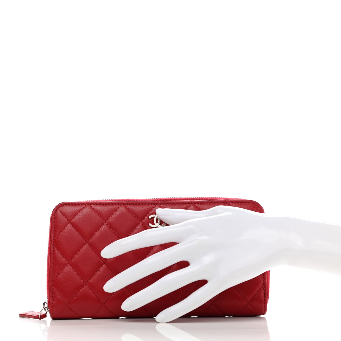 Lambskin Quilted Large Gusset Zip Around Wallet Red