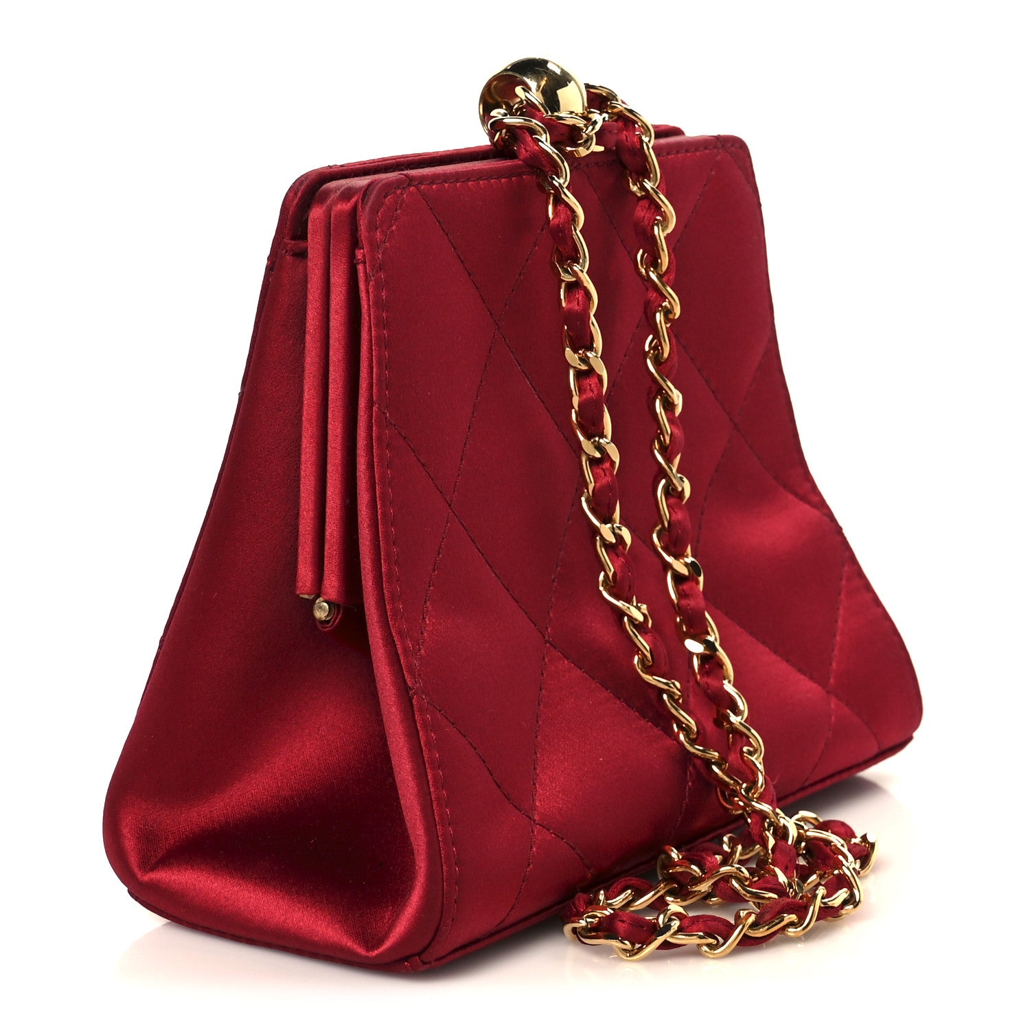 Chanel Satin Quilted CC Kisslock Clutch Red 3 of 10