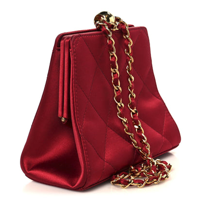 Chanel Satin Quilted CC Kisslock Clutch Red 3 of 10