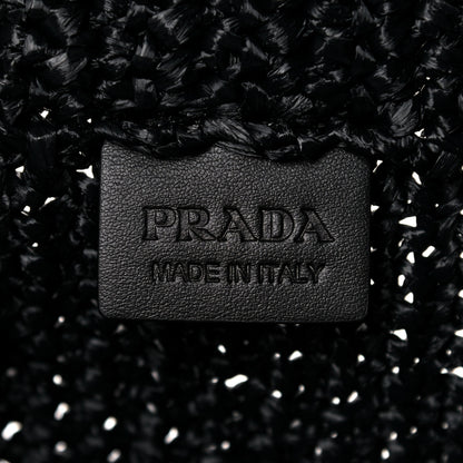 Prada Yarn Raffia Effect Crochet Large Logo Tote Black 6 of 12