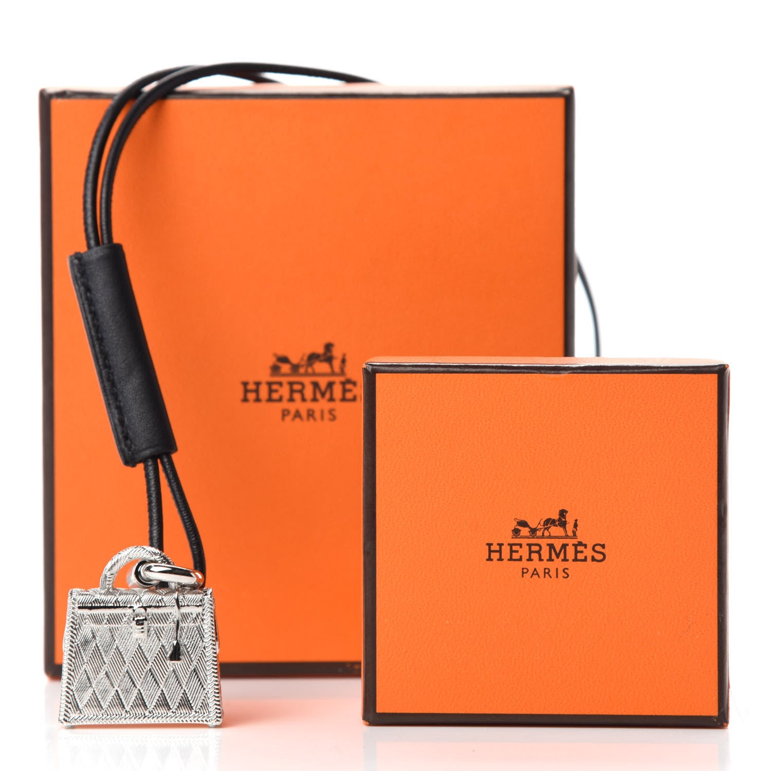 Hermes Palladium Kelly Curiosite Charm Pendant Necklace Black 9 of 9