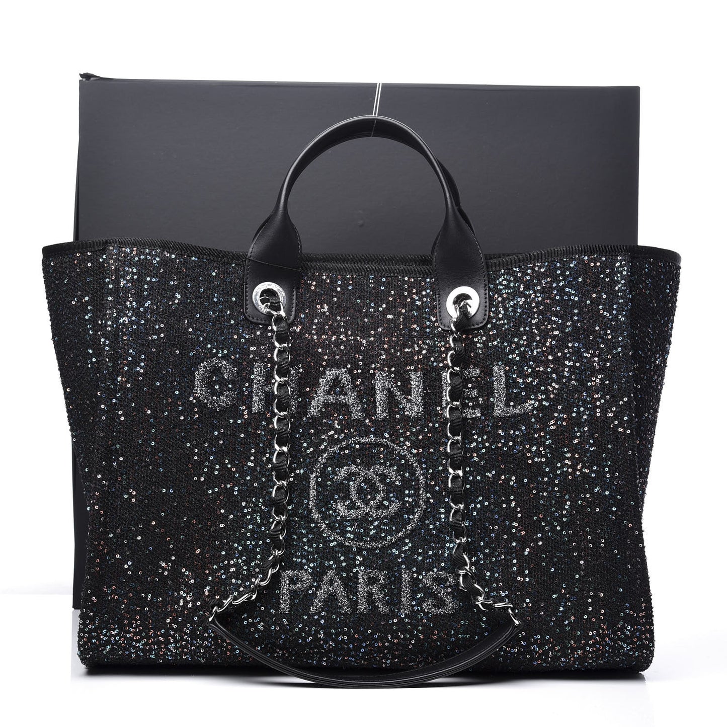 Calfskin Sequin Medium Deauville Tote Black