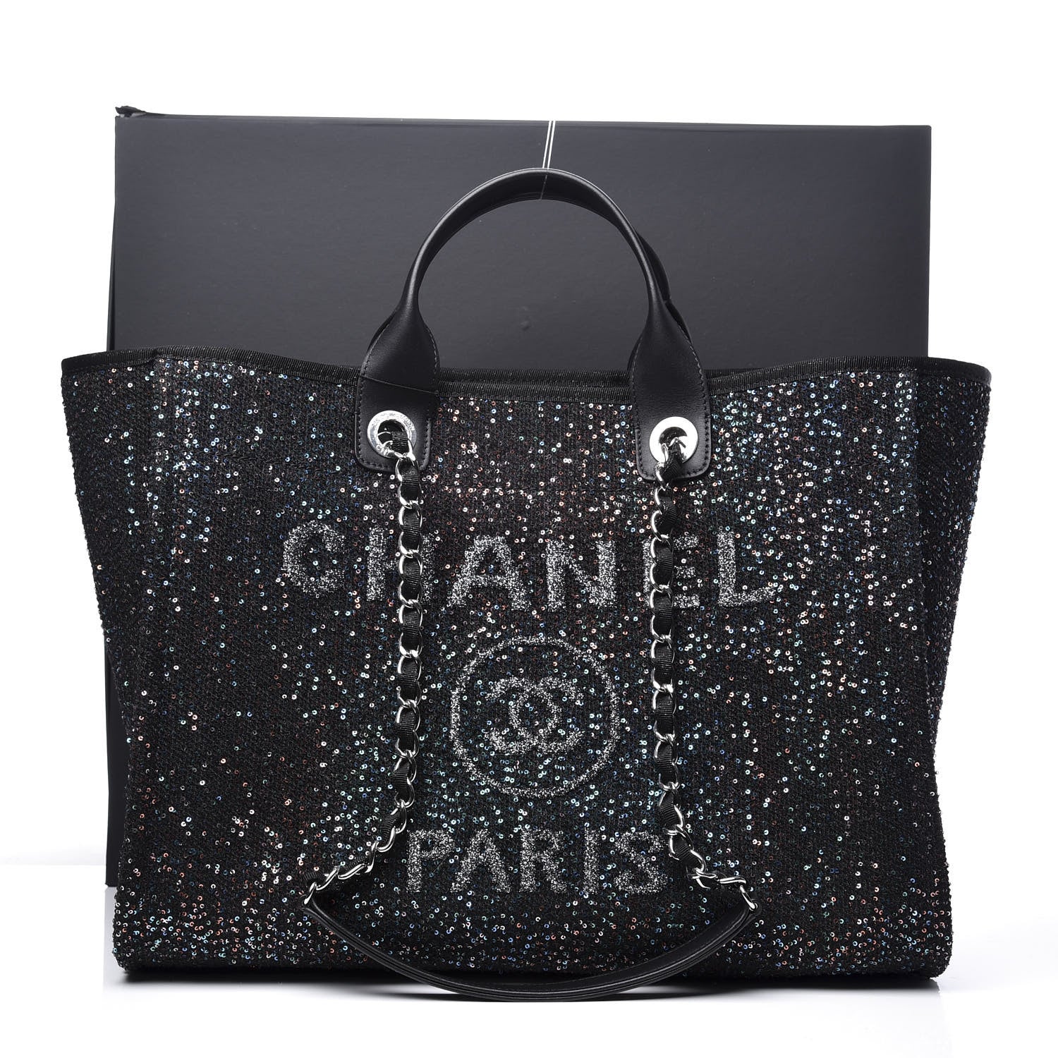 Chanel Calfskin Sequin Medium Deauville Tote Black 11 of 11