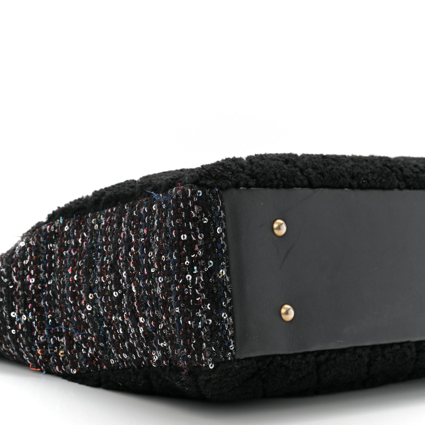 Shearling Sequin Tweed Shopper Tote Black