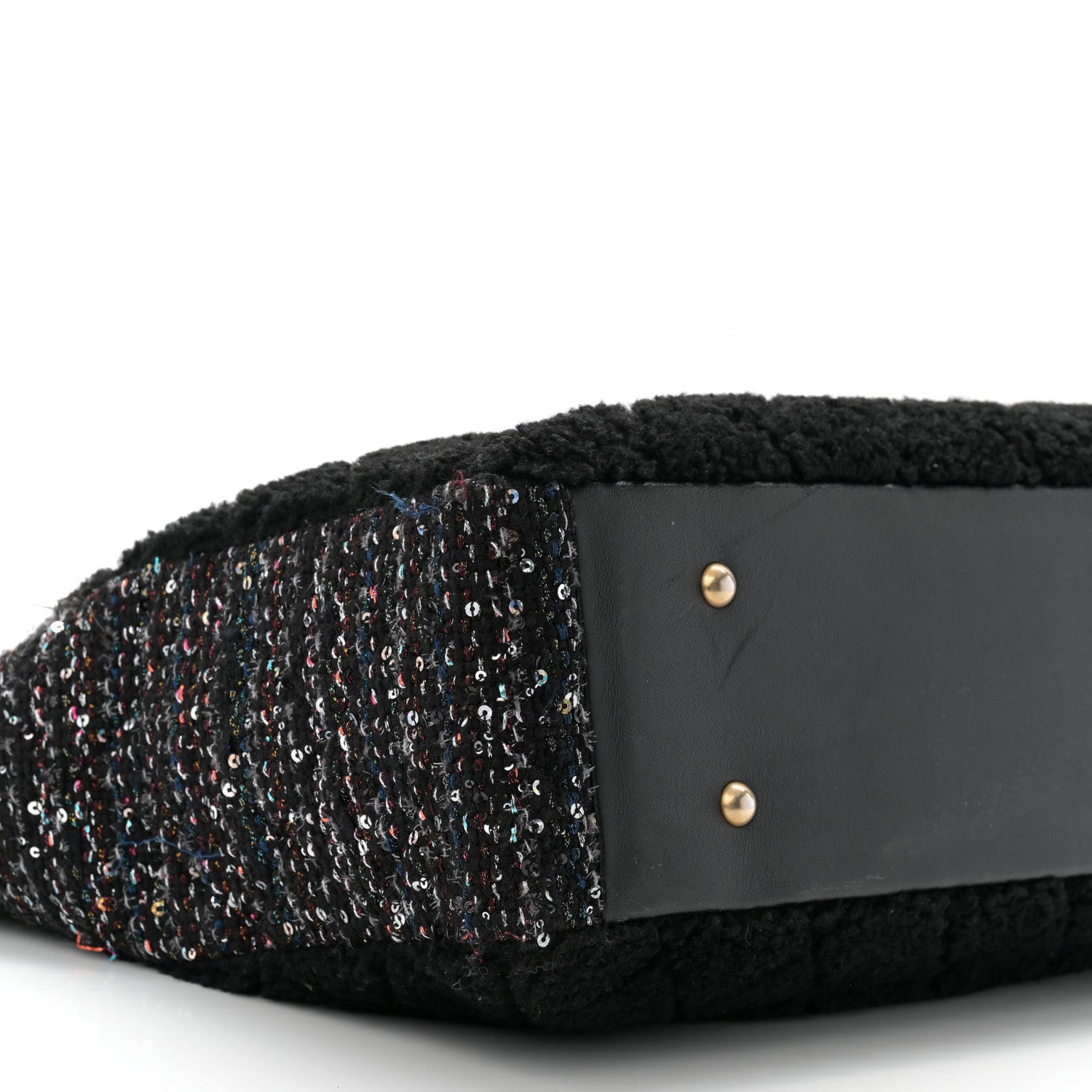 Chanel Shearling Sequin Tweed Shopper Tote Black 9 of 11