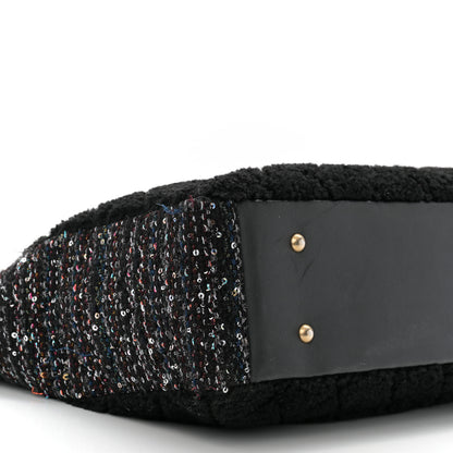 Chanel Shearling Sequin Tweed Shopper Tote Black 9 of 11
