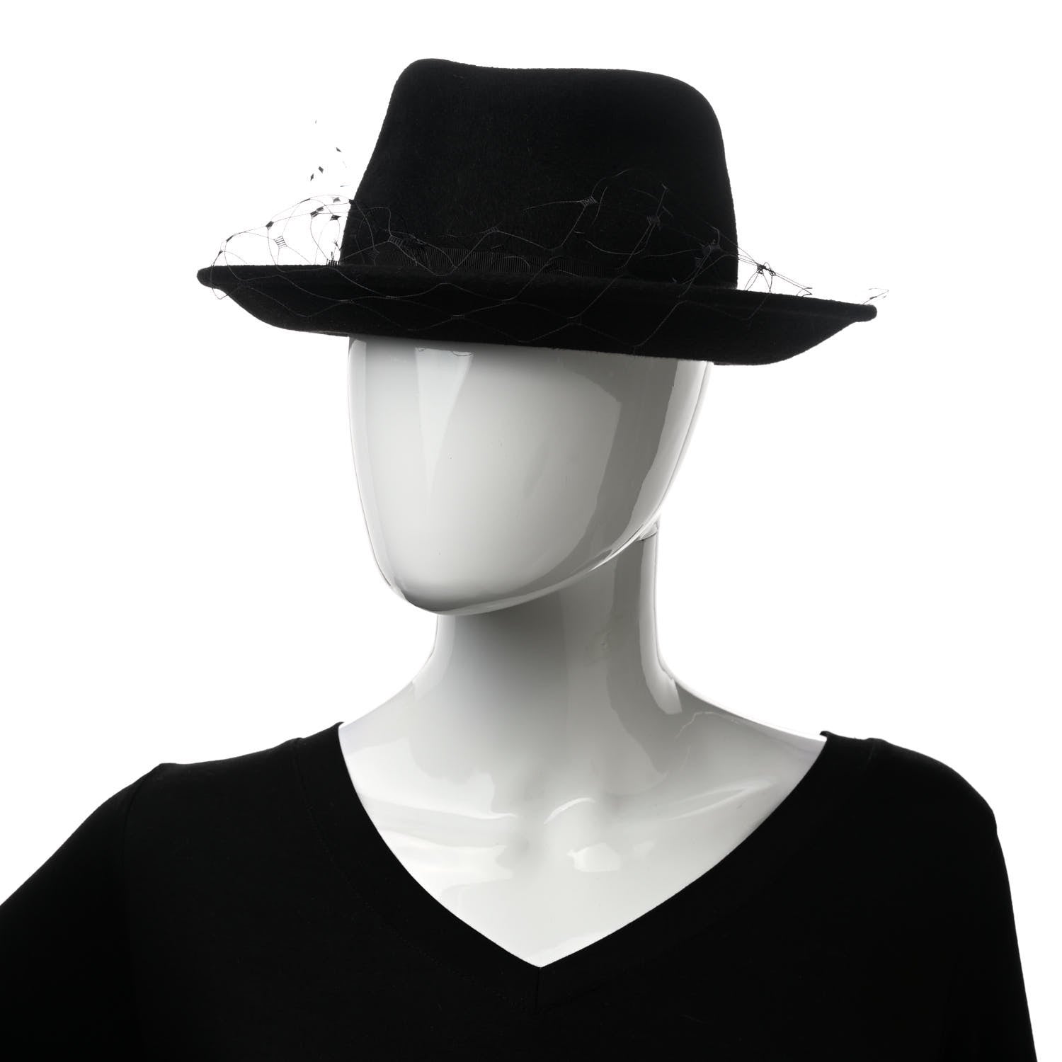 Christian Dior Rabbit Felt Veil Hat 57 Black 2 of 8