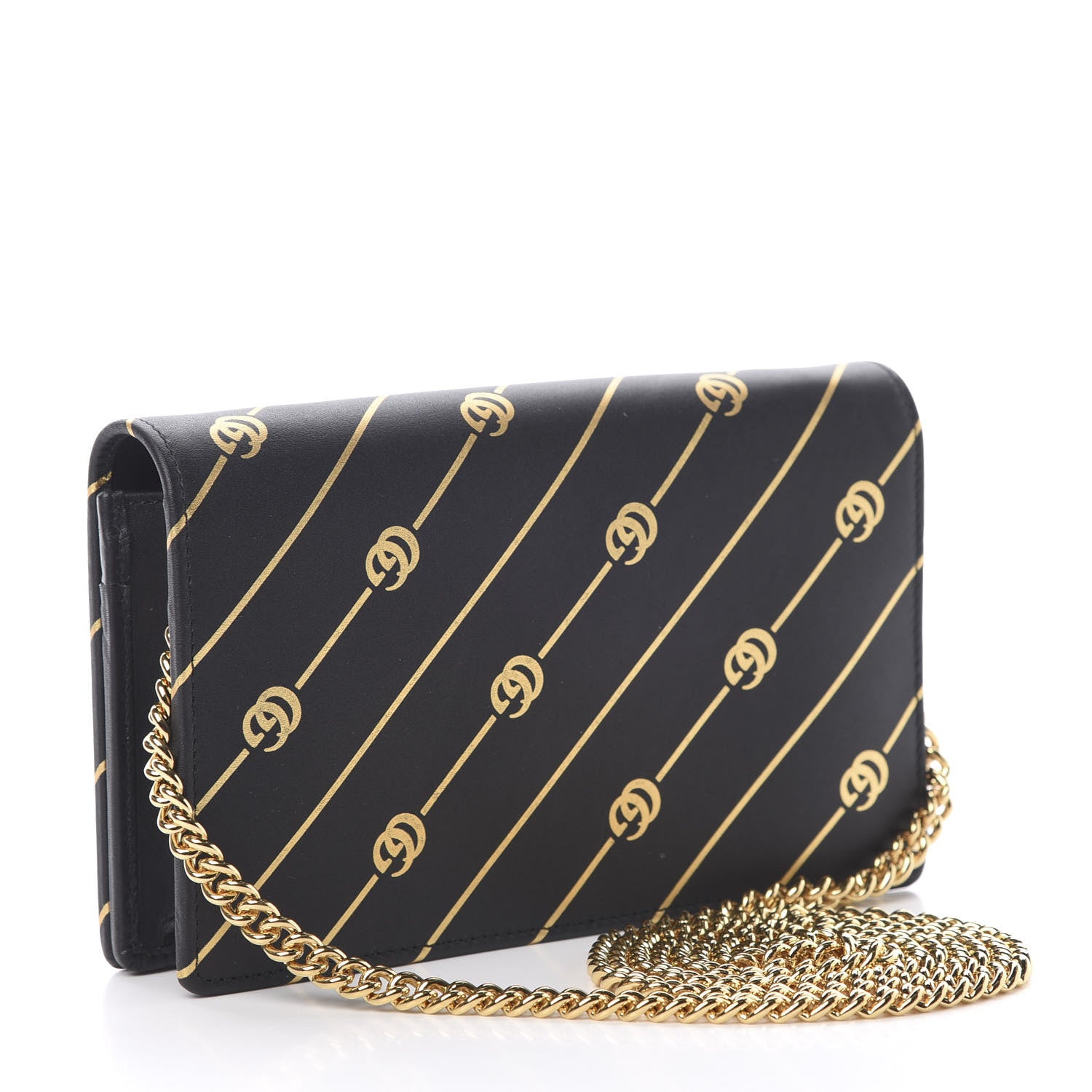 Gucci Calfskin Diagonal GG Mini Chain Wallet Black Gold 3 of 10