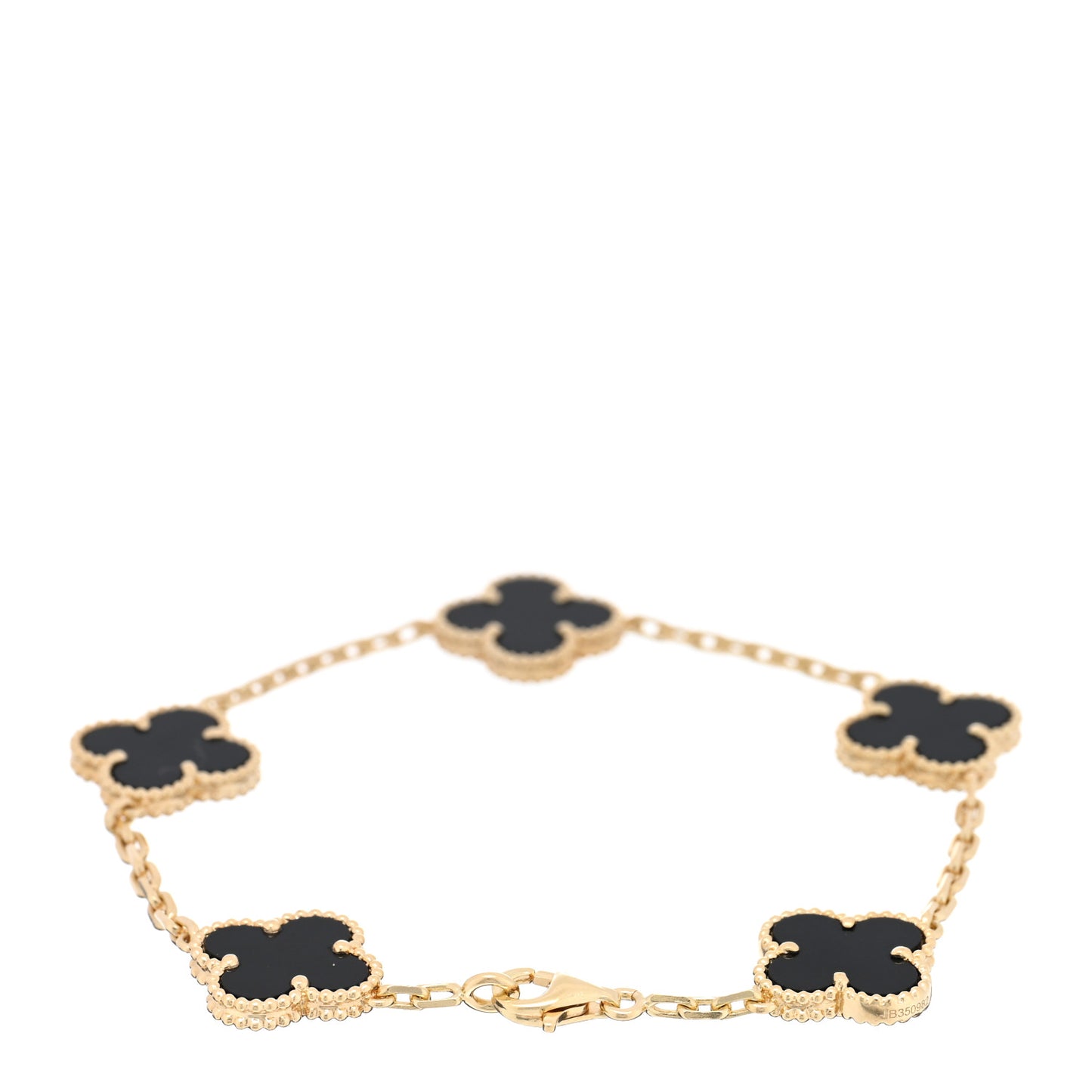 18K Yellow Gold Black Onyx 5 Motifs Vintage Alhambra Bracelet