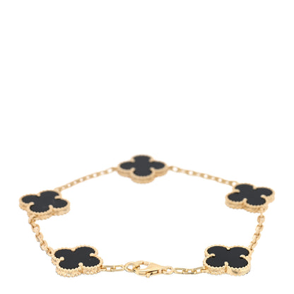 Van Cleef & Arpels 18K Yellow Gold Black Onyx 5 Motifs Vintage Alhambra Bracelet 2 of 4