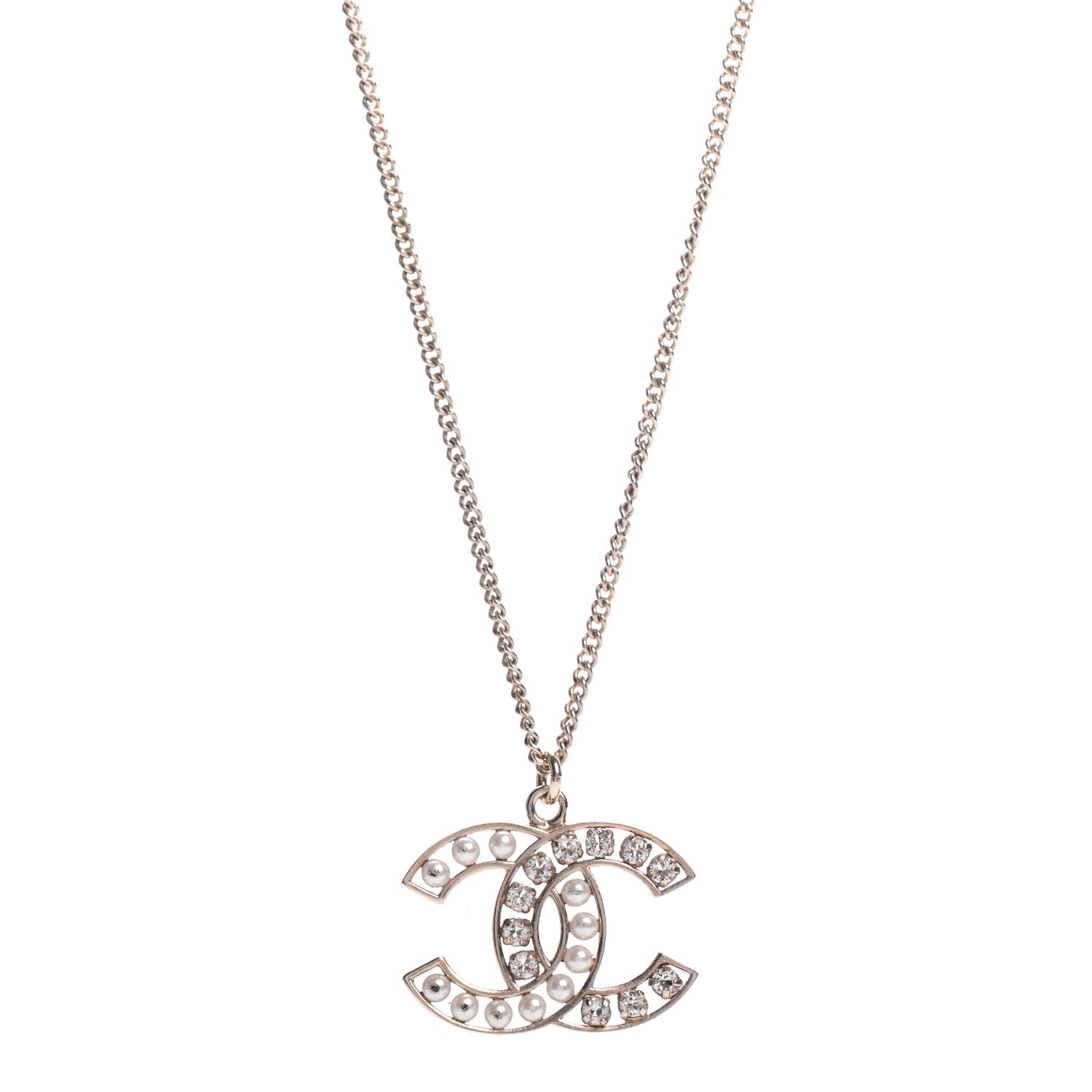 Chanel Pearl Crystal CC Pendant Necklace Gold 1 of 6