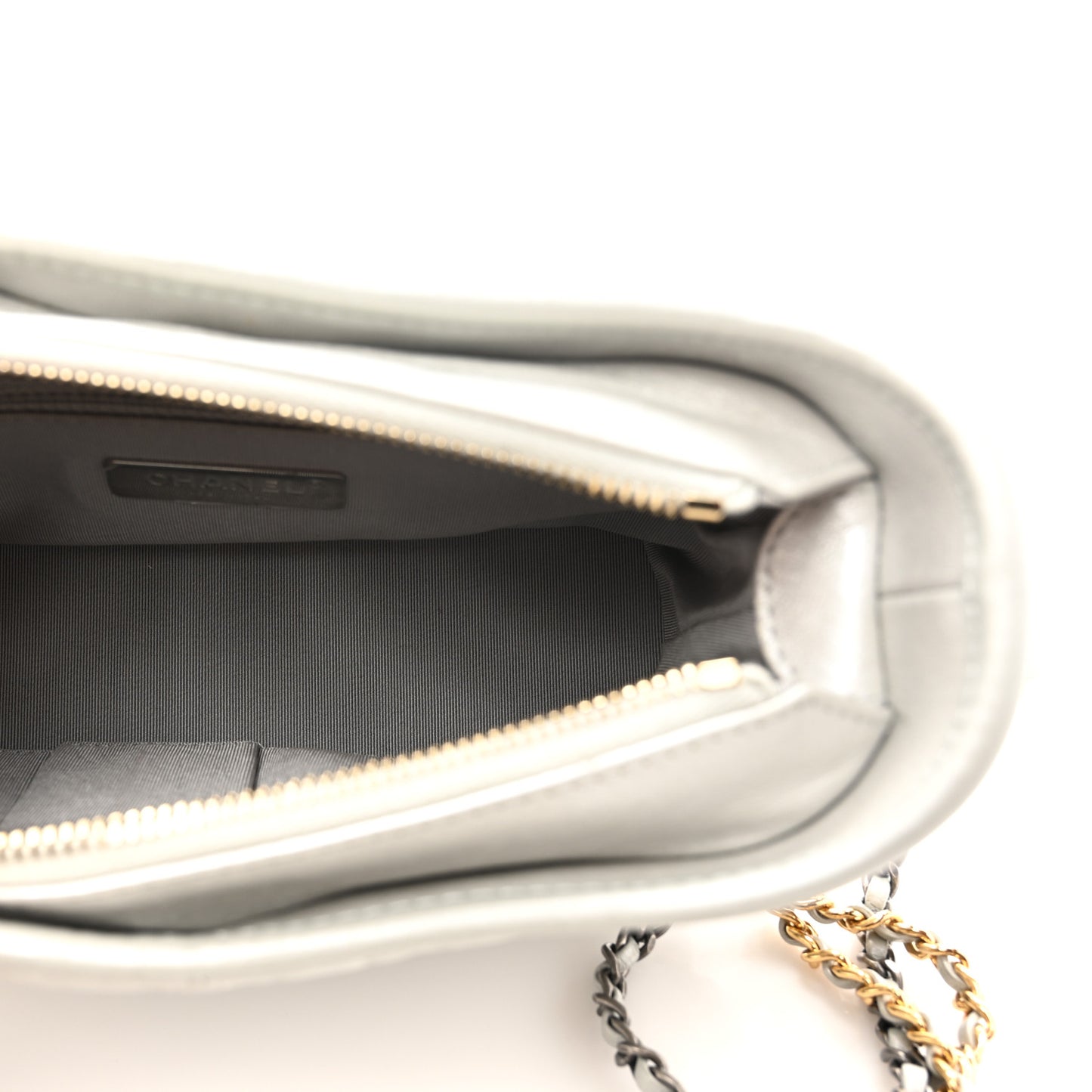 Metallic Aged Calfskin Quilted Small Gabrielle Hobo Light Silver