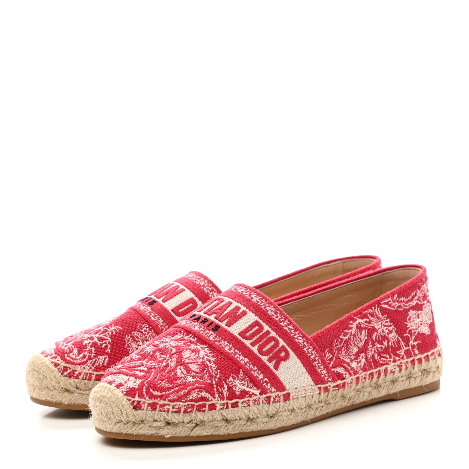 Christian Dior Embroidered Toile De Jouy Granville Espadrille 38.5 Raspberry 3 of 8