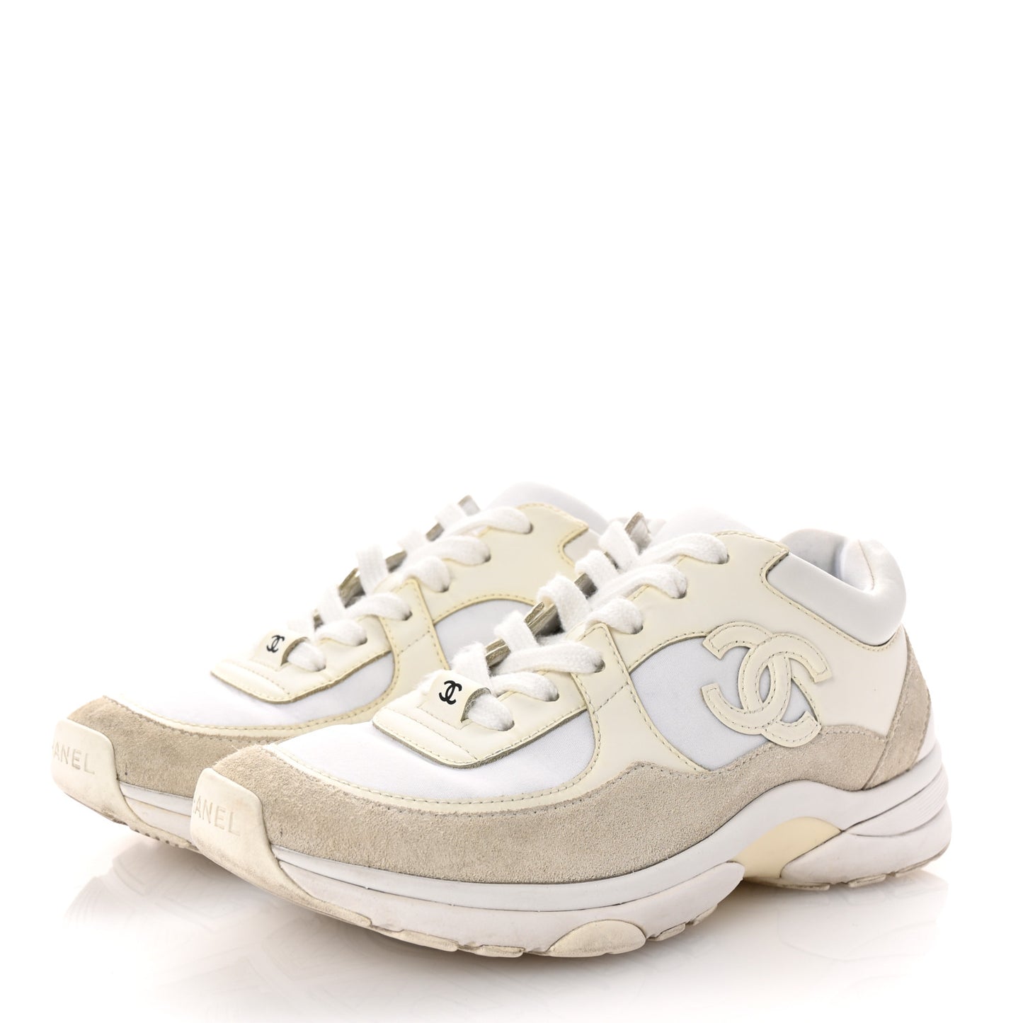 Suede Calfskin Fabric CC Sneakers 35 White