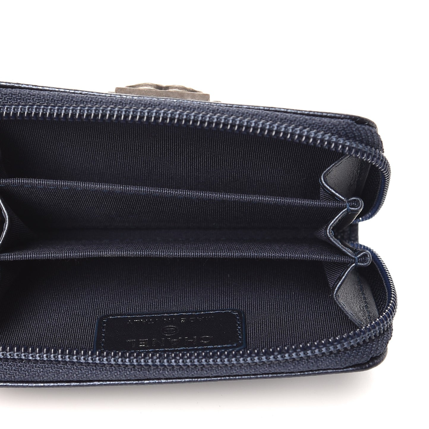Metallic Caviar Quilted Boy Zip Around Coin Purse Wallet Navy