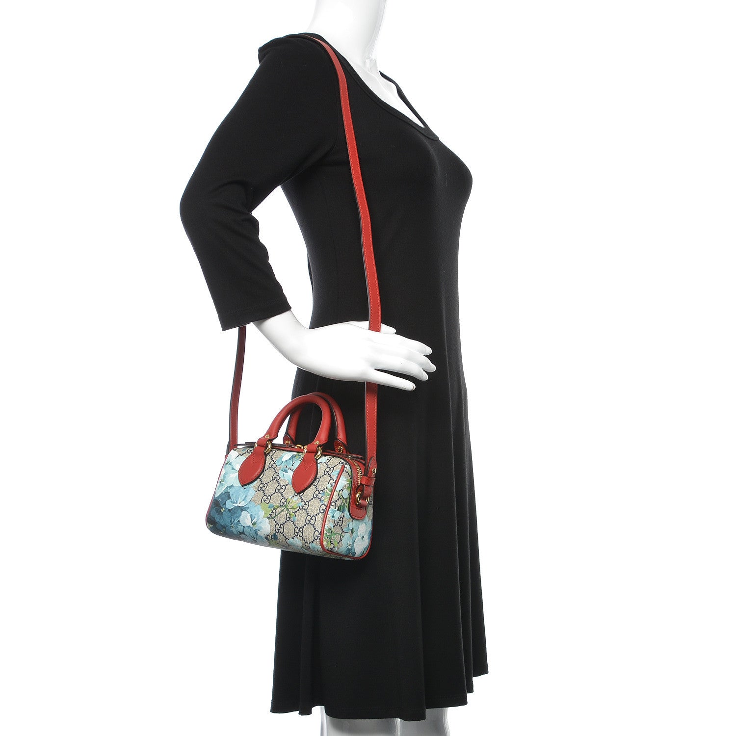 Gucci GG Supreme Monogram Blooms Mini Boston Navy Blue Hibiscus 2 of 9