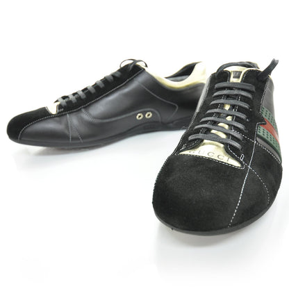 Gucci Mens Suede and Leather Perforated Web Sneakers 9 Black 1 of 8