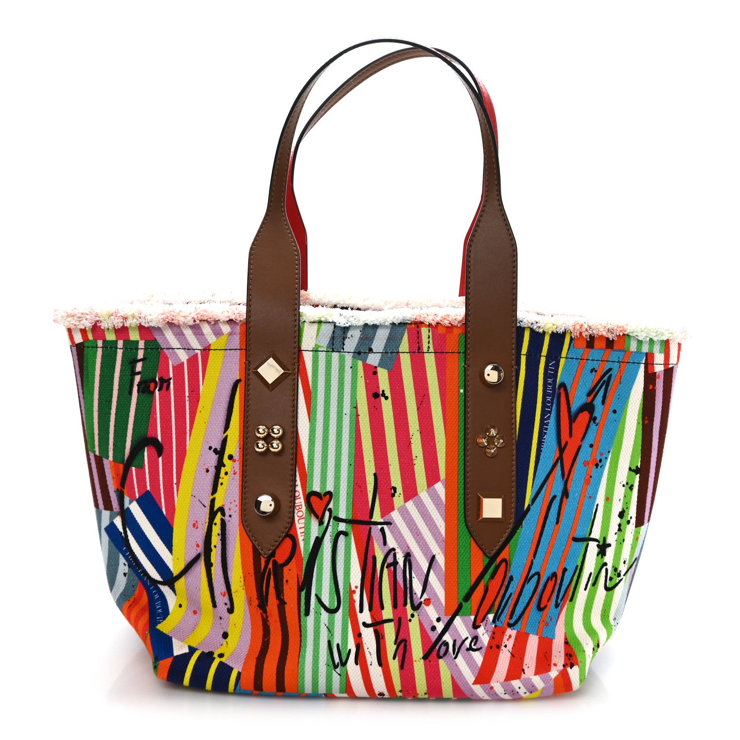 Christian Louboutin Canvas Printed Medium Frangibus Tote Multicolor Coconut 1 of 11