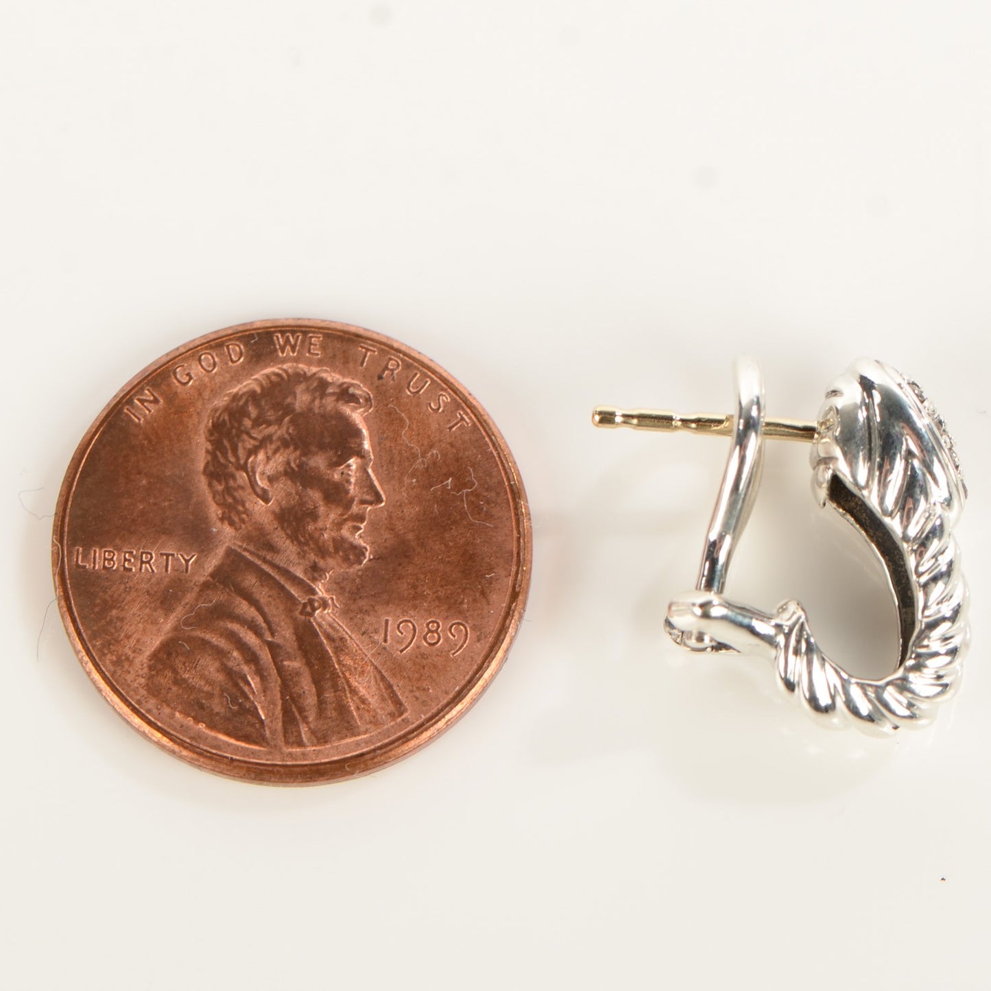 Sterling Silver Pave Diamond 15mm Thoroughbred Shrimp Earrings