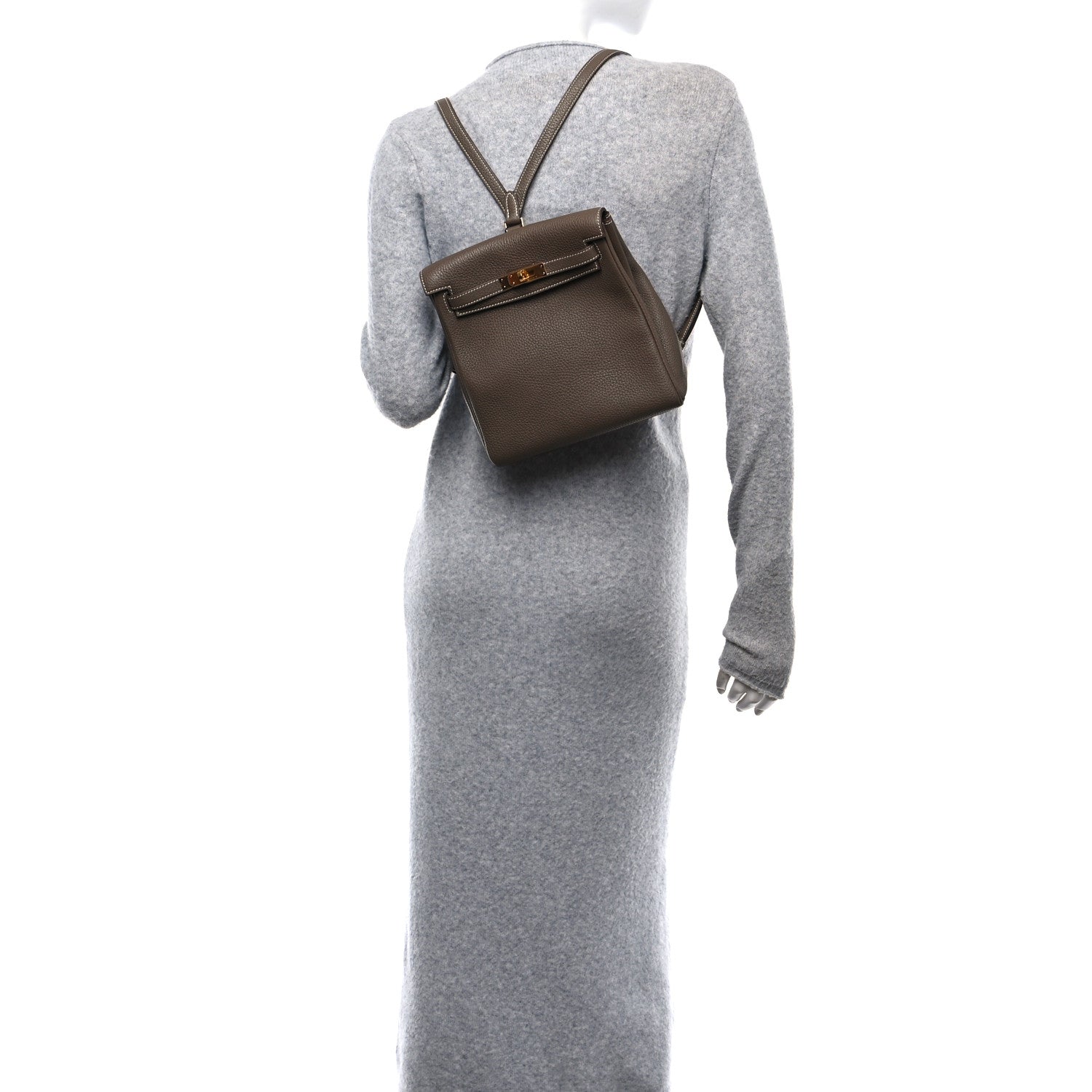 Hermes Taurillon Clemence Kelly Ado Backpack Etoupe 3 of 11