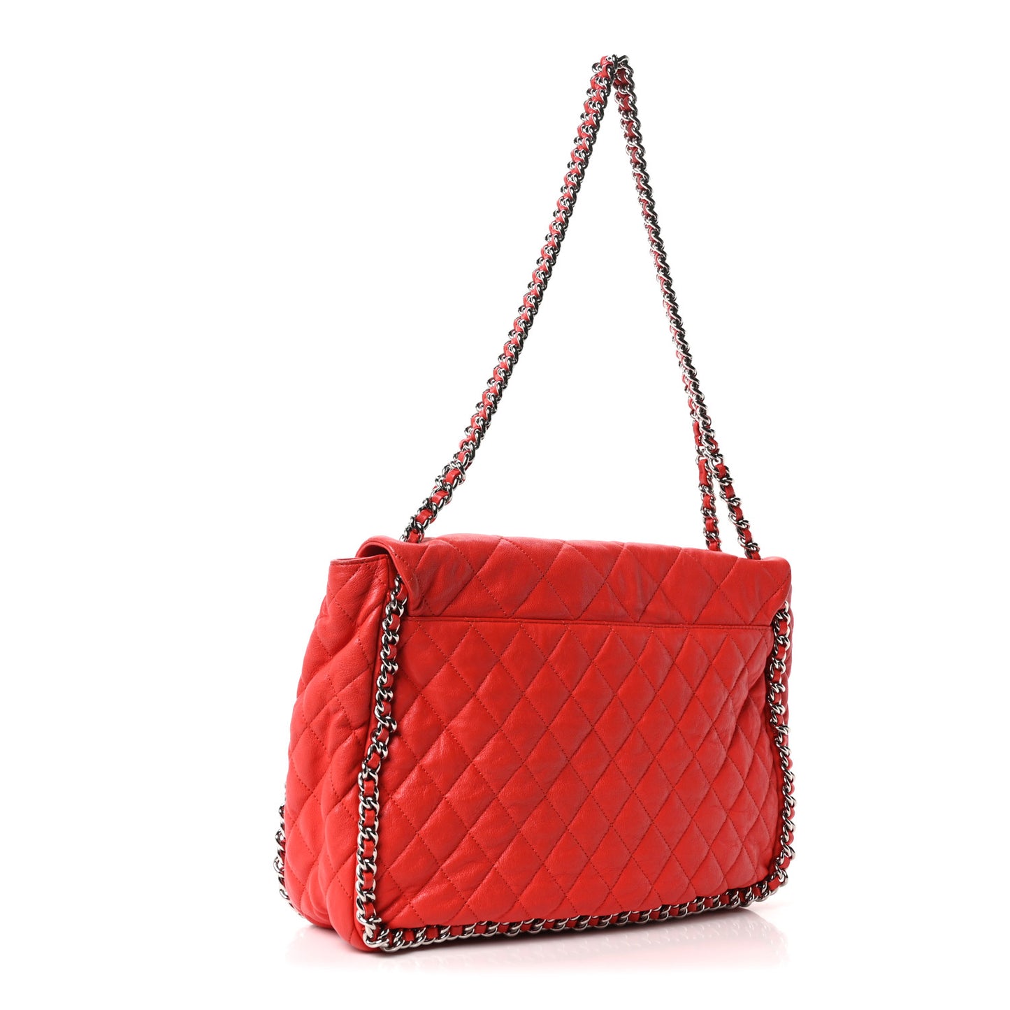 Washed Lambskin Quilted Maxi Chain Around Flap Red