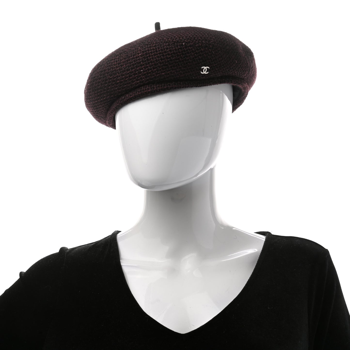 Wool Fabric CC Beret M Burgundy Black