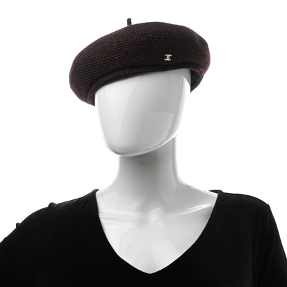 Chanel Wool Fabric CC Beret M Burgundy Black 2 of 8