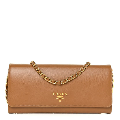 Prada Saffiano Metal Oro Chain Wallet Caramel 1 of 21