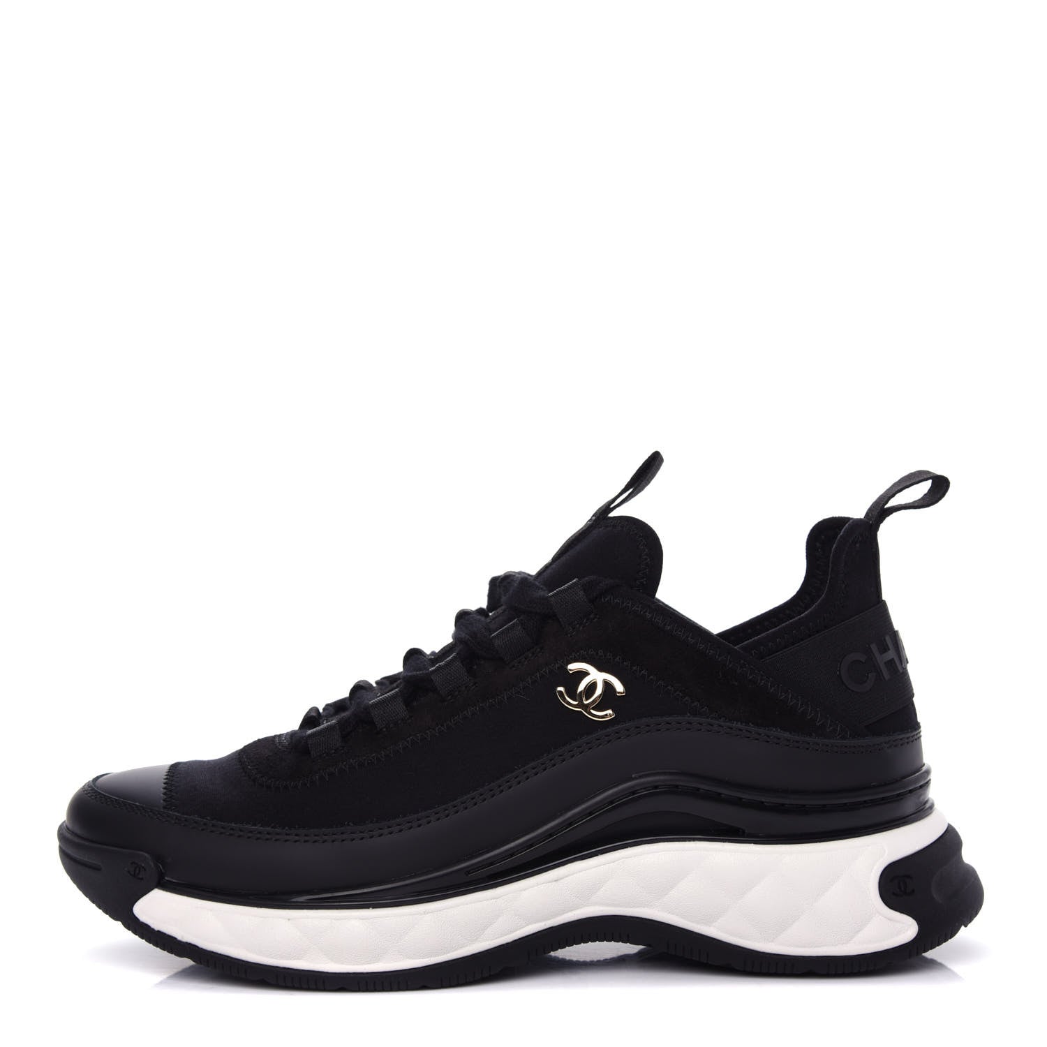 Chanel Velvet Calfskin Mixed Fibers CC Sneakers 37 Black 1 of 11
