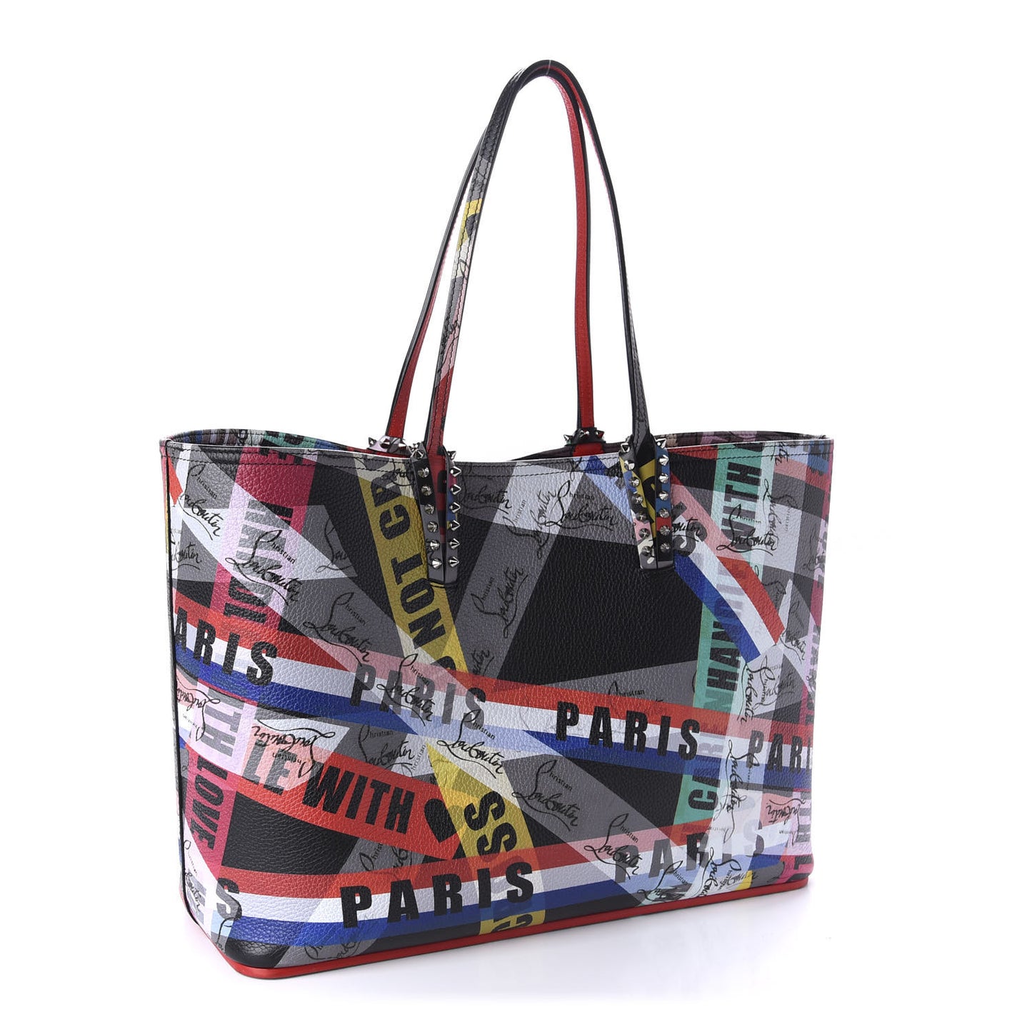 Calfskin Loubiballage Spikes East West Cabata Tote Black Multicolor